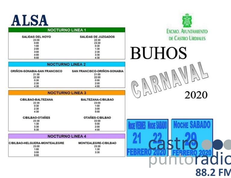 SERVICIO BÚHO DEL CASTROBÚS CON MOTIVO DE LAS FIESTAS DE CARNAVAL