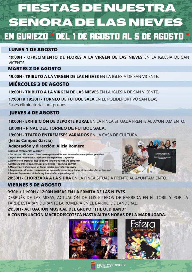 PUBLICADOS LOS PROGRAMAS DE FIESTAS DE LAS NIEVES Y DEL CRISTO EN GURIEZO