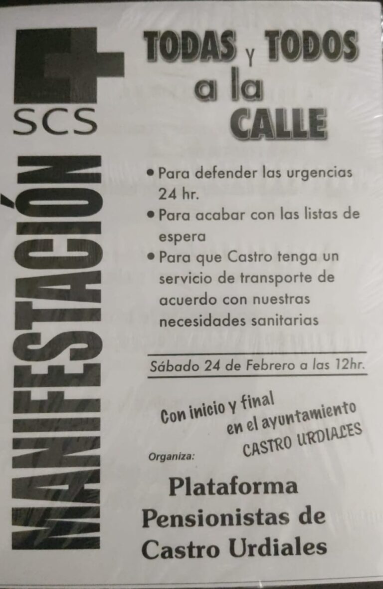 MANIFESTACIÓN EN DEFENSA DE LA SANIDAD EN CASTRO ESTE SÁBADO
