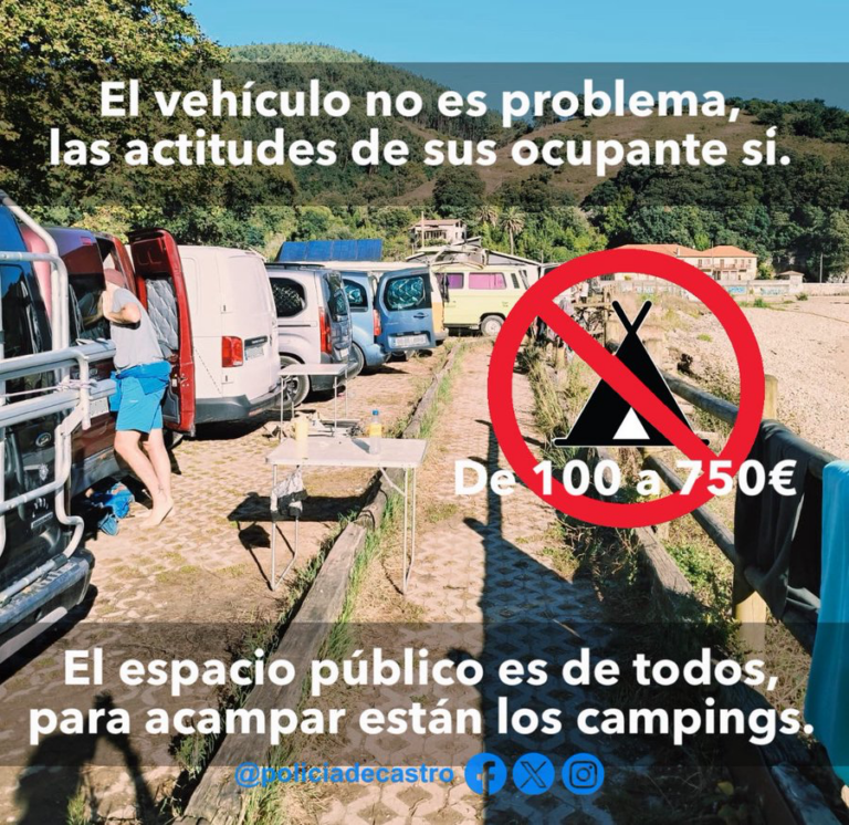 LA POLICÍA LOCAL DENUNCIA A 15 VEHÍCULOS POR ACAMPAR JUNTO A LA PLAYA DE DÍCIDO, EN MIOÑO