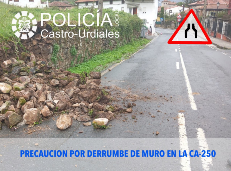 PRECAUCIÓN POR DERRUMBE DE UN MURO EN LA CARRETERA DE OTAÑES