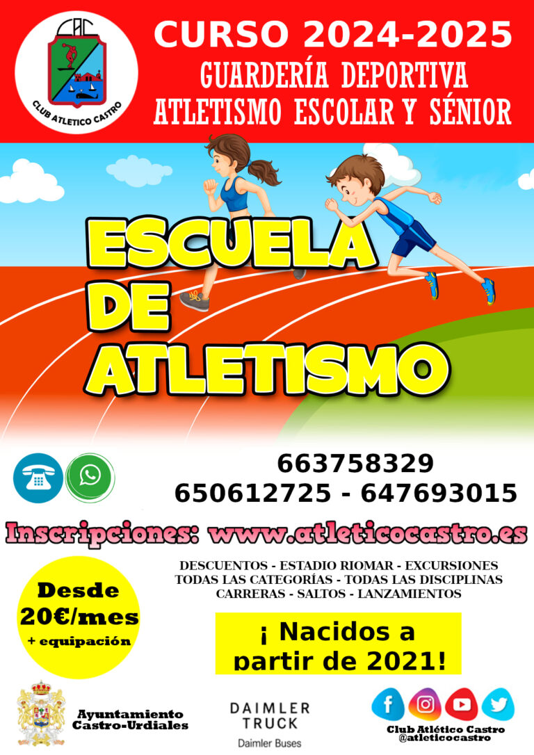 ABIERTAS LAS INSCRIPCIONES PARA UN NUEVO CURSO EN EL CLUB ATLÉTICO CASTRO, QUE ARRANCA LOS ENTRENAMIENTO LOS DÍAS 9 Y 10 DE SEPTIEMBRE