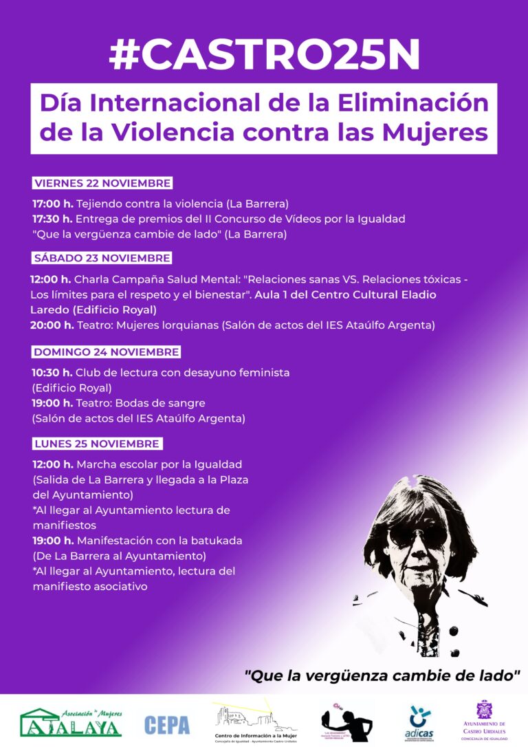 EL AYUNTAMIENTO DE CASTRO URDIALES PRESENTA LA PROGRAMACIÓN DEL 25-N, DÍA PARA LA ELIMINACIÓN DE LA VIOLENCIA CONTRA LAS MUJERES