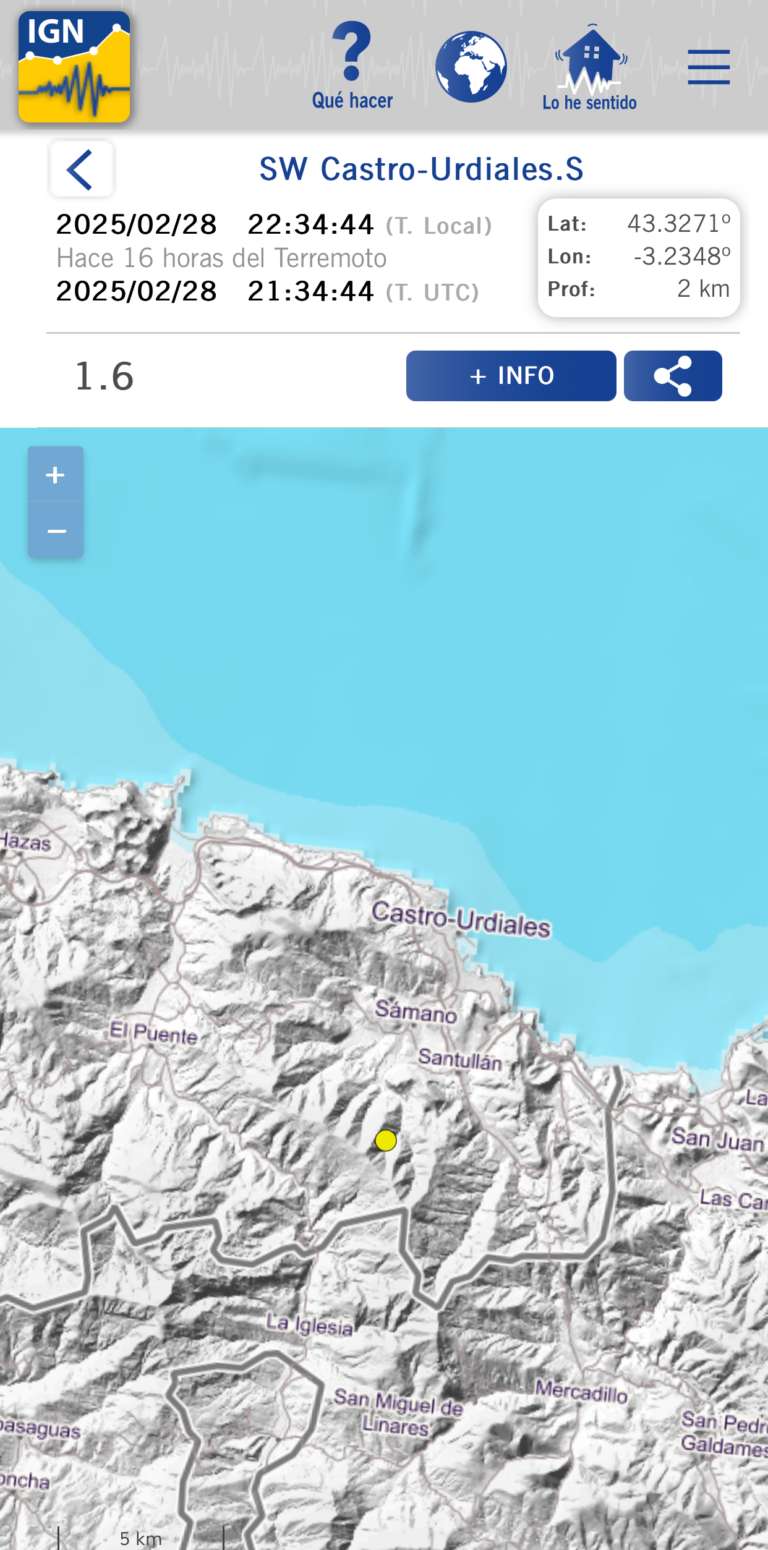 ANOCHE SE PRODUJO UN TERREMOTO DE MAGNITUD 1.6 EN SANTULLÁN, AUNQUE APENAS SE HA SENTIDO