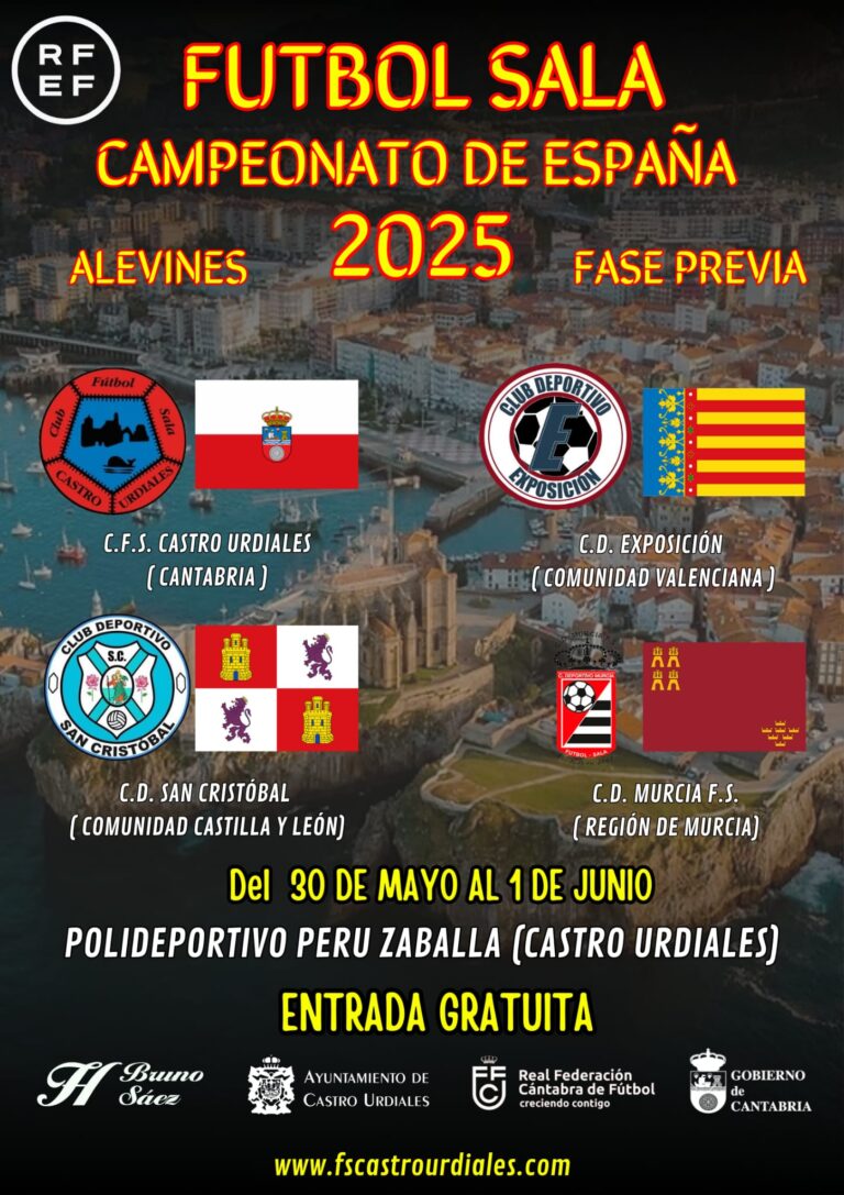 CASTRO URDIALES SERÁ SEDE DE LA FASE PREVIA DEL CAMPEONATO DE ESPAÑA DE FÚTBOL SALA EN CATEGORÍA ALEVIN ENTRE EL 30 DE MAYO Y EL 1 DE JUNIO