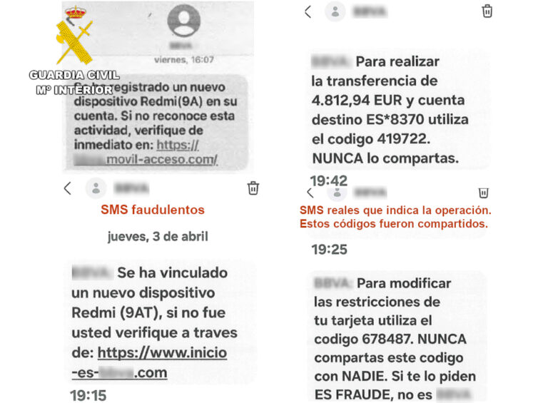 LA GUARDIA CIVIL ALERTA DEL AUMENTO DE SMS BANCARIOS FRAUDULENTOS, ESTAFANDO ESTE AÑO CERCA DE 160.000 EUROS EN CANTABRIA
