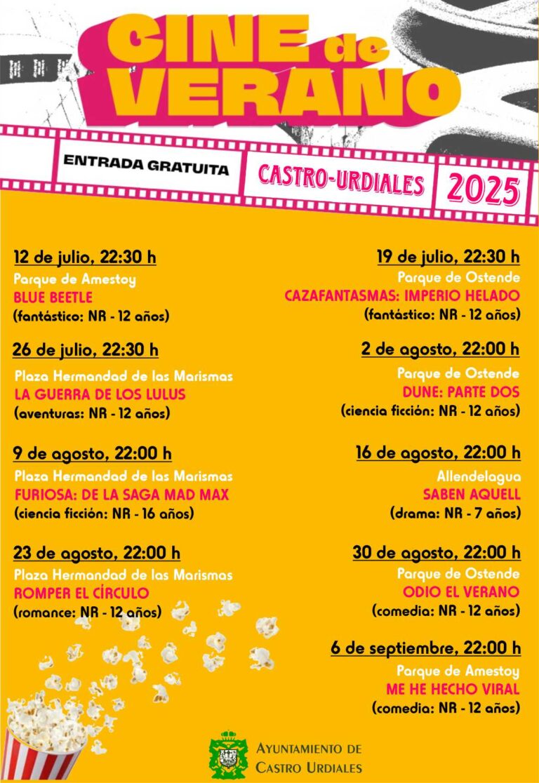 EL AYUNTAMIENTO DE CASTRO URDIALES PUBLICA LA PROGRAMACIÓN DEL CINE DE VERANO QUE ARRANCA EL 11 DE JULIO