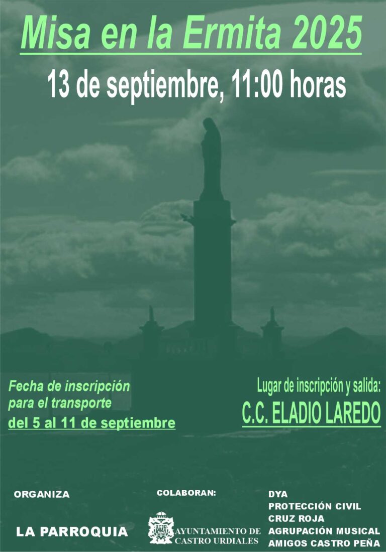 SE ABRE EL PLAZO PARA UTILIZAR EL TRANSPORTE HABILITADO PARA ACUDIR A LA MISA DE LA ERMITA EL SÁBADO 13 DE SEPTIEMBRE