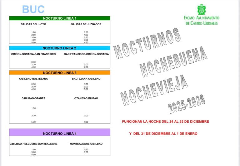 HORARIOS DEL SERVICIO BÚHO DEL CASTROBÚS PARA ESTAS FIESTAS NAVIDEÑAS