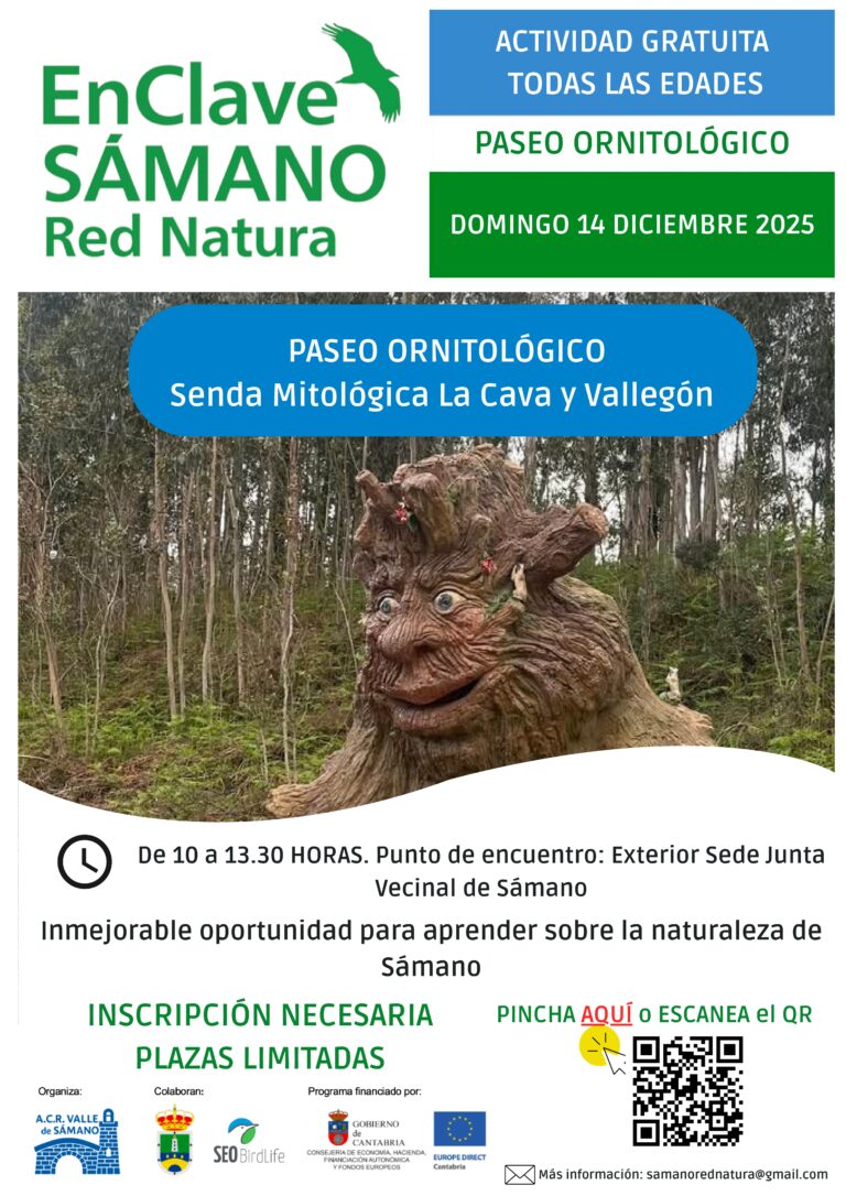 PASEO ORNITOLÓGICO, ESTE DOMINGO, POR LA SENDA MITOLÓGICA DE LA CAVA Y VALLEGÓN, EN SÁMANO
