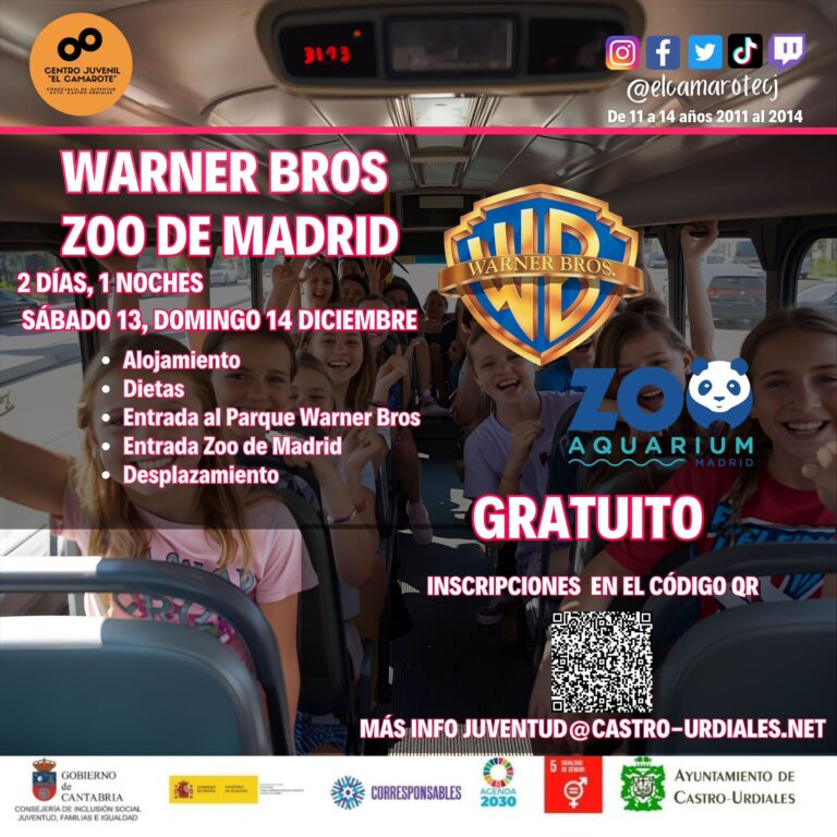 LA CONCEJALÍA DE JUVENTUD ANUNCIA LA APERTURA DE INSCRIPCIONES PARA UN VIAJE GRATUITO AL PARQUE WARNER Y AL ZOO DE MADRID