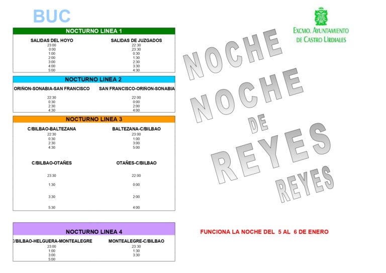 EL SERVICIO BÚHO DEL CASTROBÚS TAMBIÉN ESTARÁ OPERATIVO EN LA NOCHE DE REYES