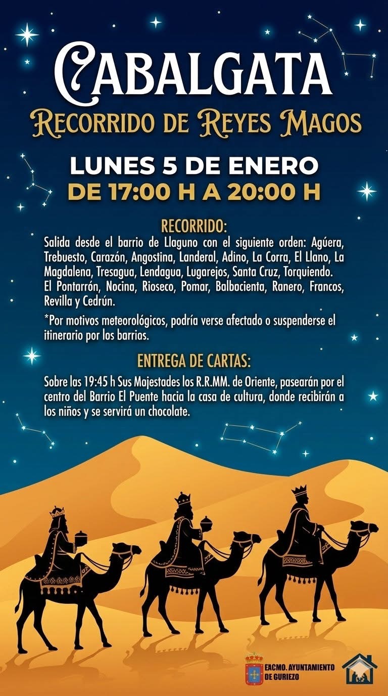 LOS REYES MAGOS RECORRERÁN TODOS LOS BARRIOS DE GURIEZO MAÑANA LUNES